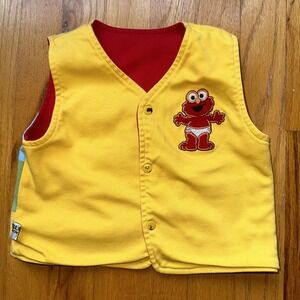 Vintage‎ Sesame Street Vest Red Yellow Reversible Baby Elmo Cookie Monster Bert